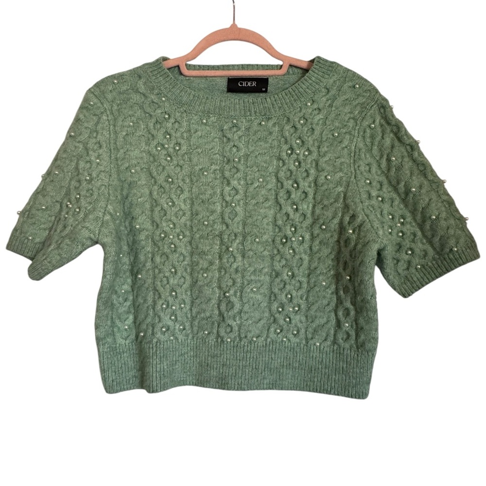 CIDER Pearl Cable Knit Short Sleeve Sweater – Size M